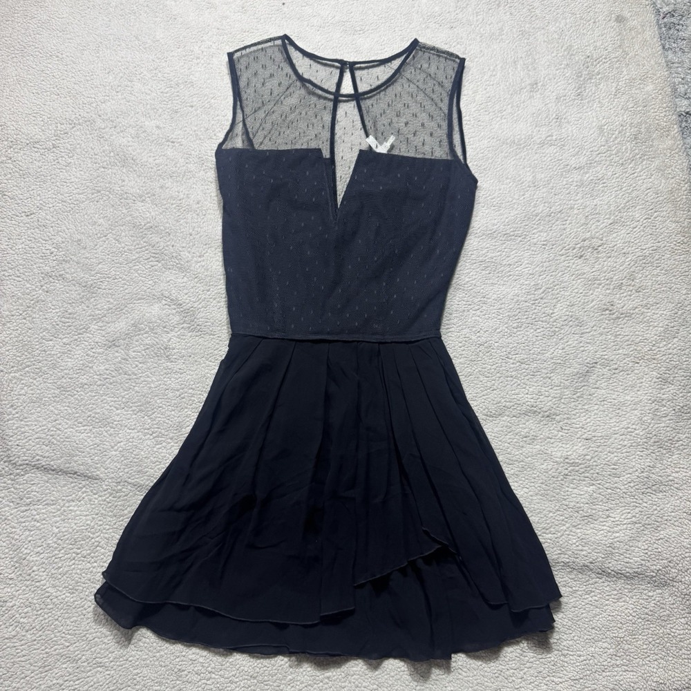 Maje Dress Womens 1 Elphage Mesh Silk Crepe Lace Tulle Dot Black Sleeveless Mini